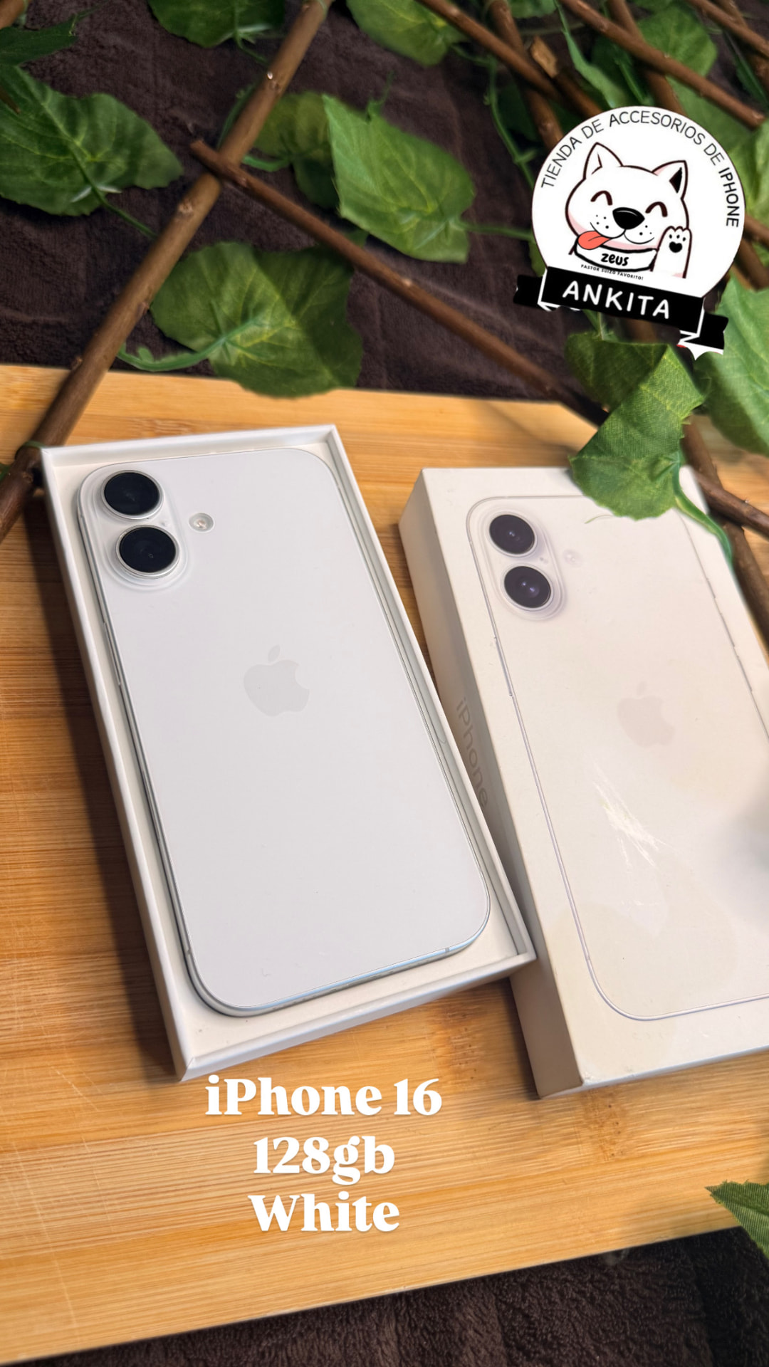 iPhone 16 blanco de 128 GB con su caja